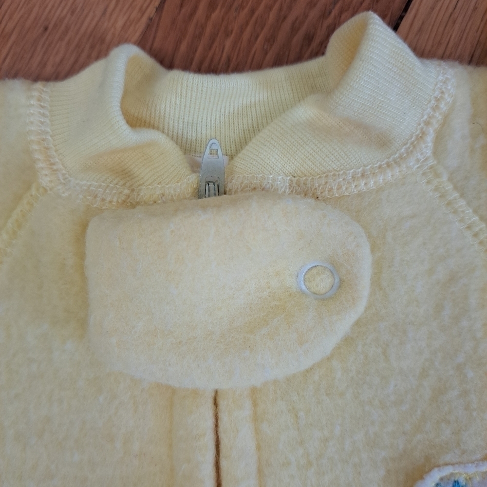 Vtg Fleece One Piece Baby Sleep Sack Yellow Teddy Bear 3-6 Months Collectible - Picture 2 of 8